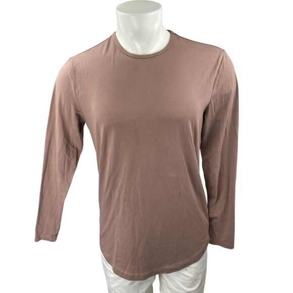 CUTS Men's Brown Curve-Hem Long Sleeve Crew Neck Basic T Shirt Tee Top Size L - Picture 1 of 4